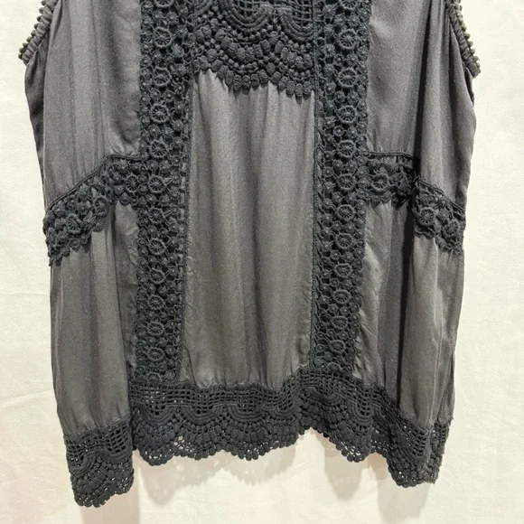 Blue Sky Crochet Trim Tank Top Small Boho Festival Sleeveless Blouse Lace Artsy - Picture 5 of 13
